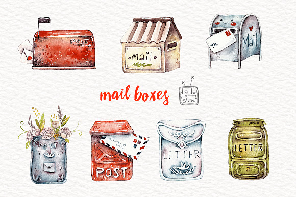 Watercolor post with heart in Illustrations - product preview 1