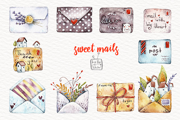 Watercolor post with heart in Illustrations - product preview 2