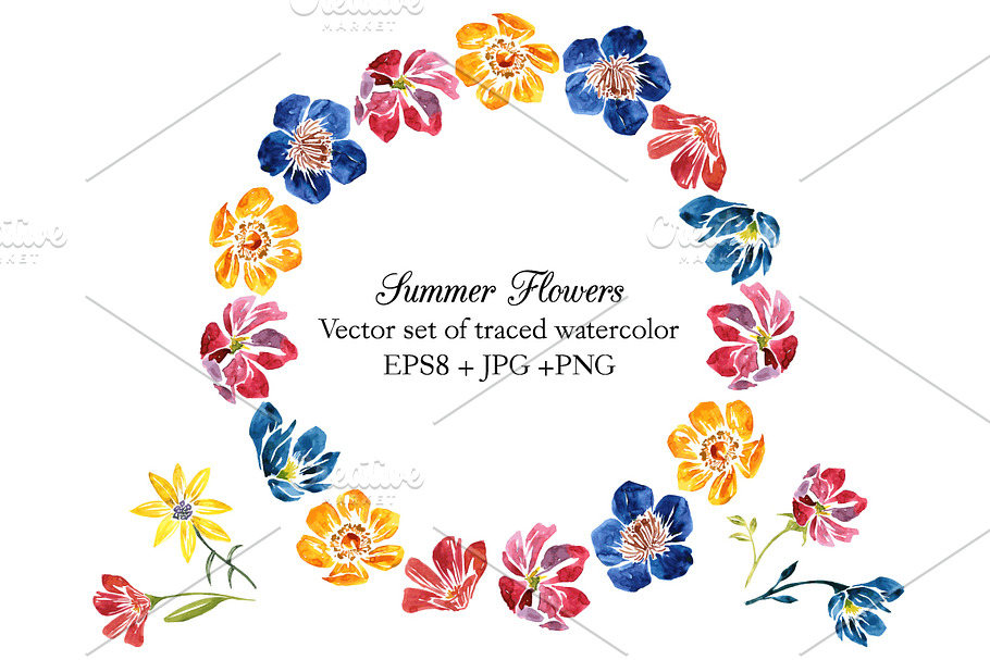 Watercolor flowers set in Illustrations - product preview 8