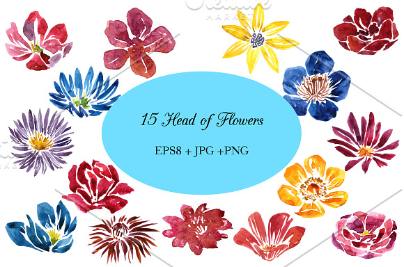 Watercolor flowers set in Illustrations - product preview 2