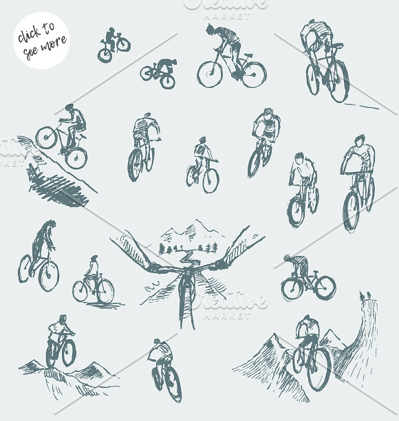 Set of sketches of mountain bikes in Illustrations - product preview 1
