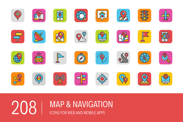 208 Map and Navigation Icons