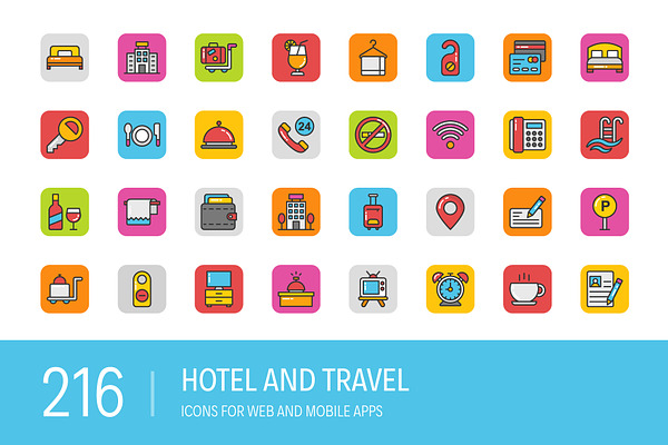 216 Hotel and Travel Icons