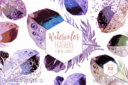 Watercolor Purple Feather Clipart