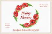 Poppy Flowers. Hand Painted Set