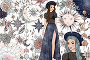 Moon & Stars Fashion Clip Art