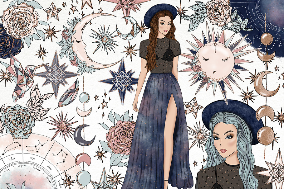 Moon & Stars Fashion Clip Art in Illustrations - product preview 8