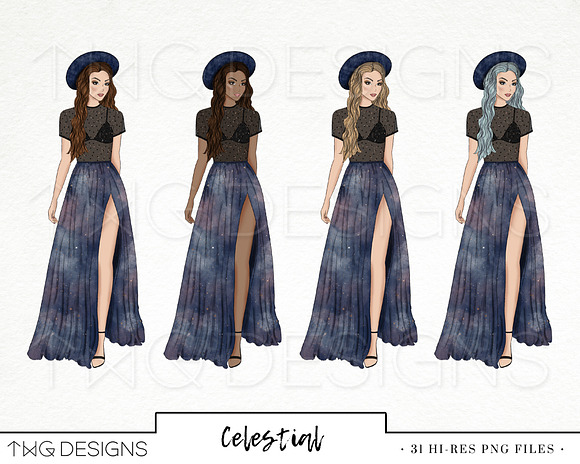 Moon & Stars Fashion Clip Art in Illustrations - product preview 2