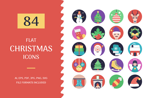 84 Christmas Flat Design Icons