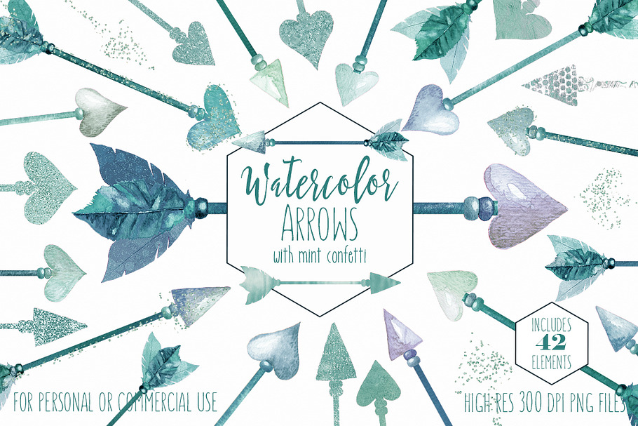 Mint Watercolor Arrow Clipart in Illustrations - product preview 8