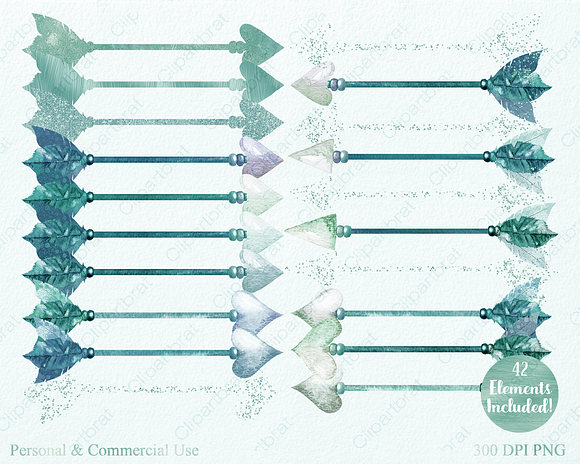 Mint Watercolor Arrow Clipart in Illustrations - product preview 1