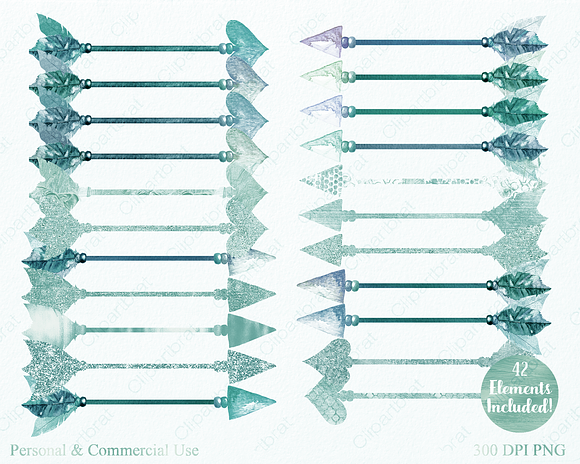 Mint Watercolor Arrow Clipart in Illustrations - product preview 2