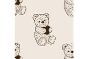 Teddy bear seamless pattern engraving vector