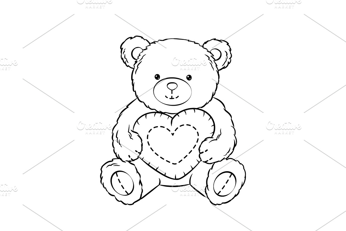 Teddy bear toy with heart coloring book vector in Illustrations - product preview 8