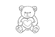 Teddy bear toy with heart coloring book vector