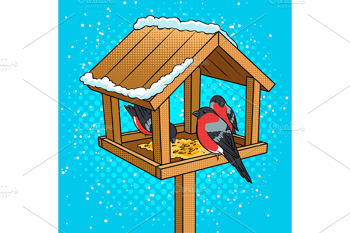Winter bird feeder pop art vector illustration in Illustrations - product preview 8