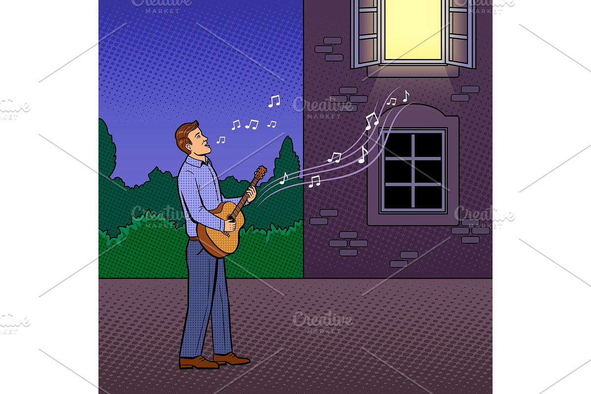 Man sings serenade pop art vector illustration in Illustrations - product preview 8