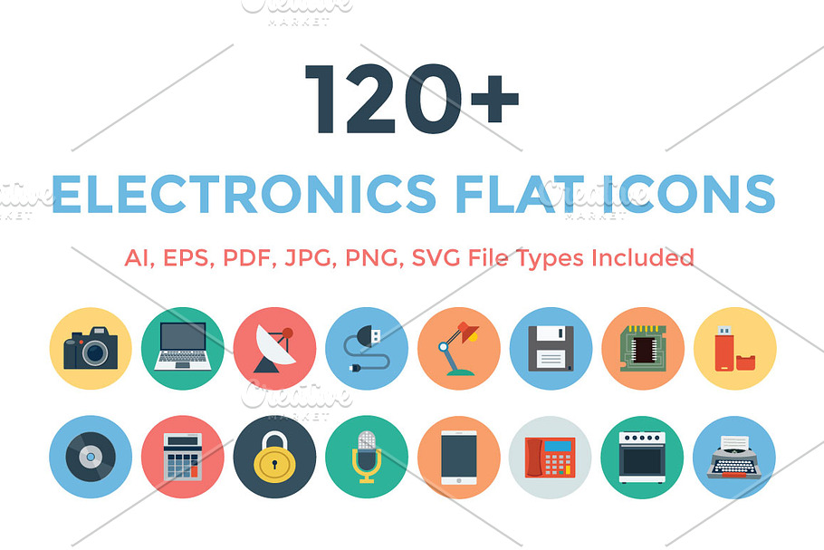 120+ Electronics Flat Icons in Graphics - product preview 8