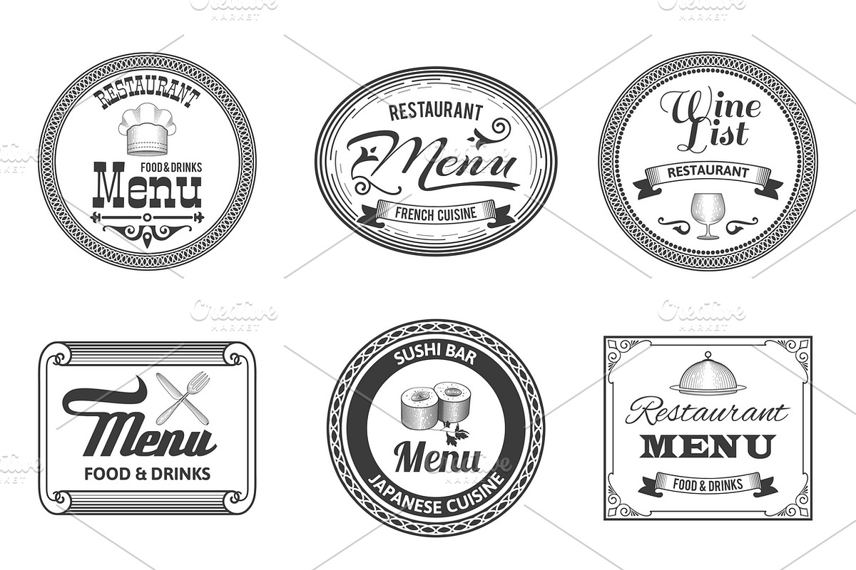 Retro restaurant menu labels set in Illustrations - product preview 8