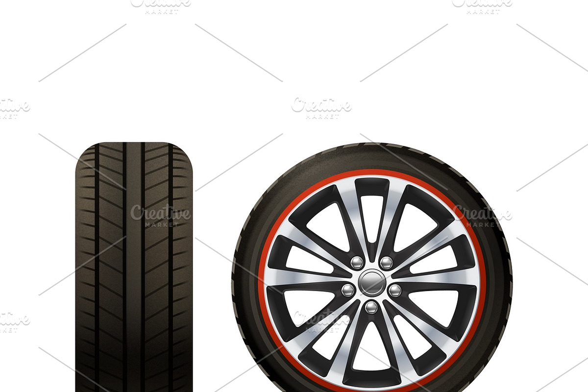 Realistic car wheel set in Illustrations - product preview 8