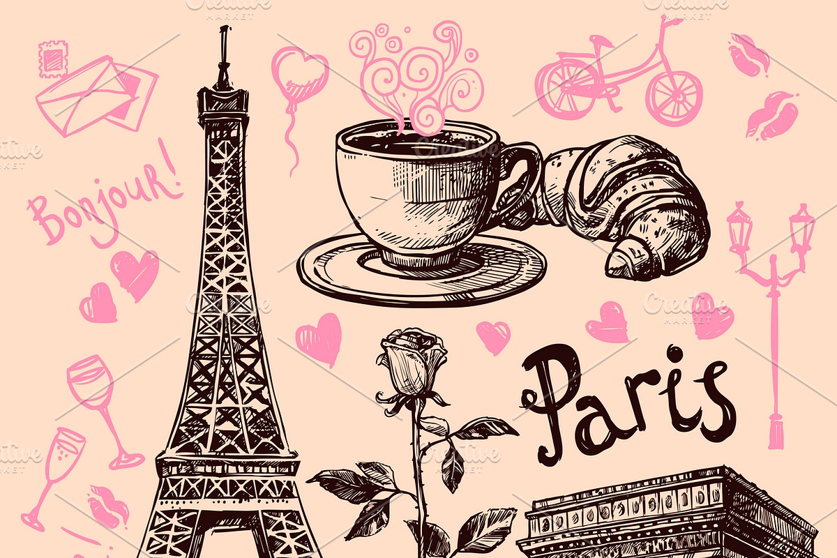 Paris hand drawn symbols set in Illustrations - product preview 8