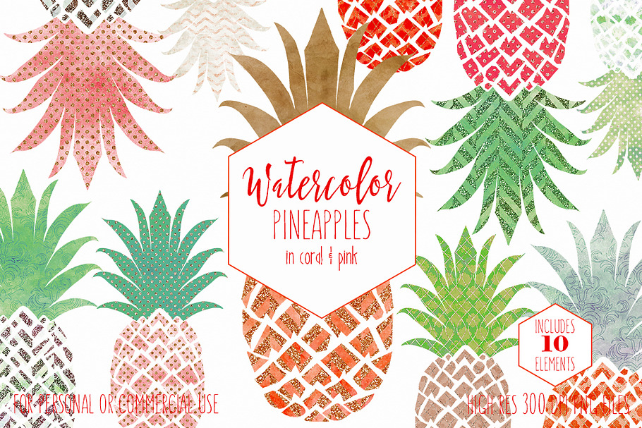 Watercolor Pineapples & Rose Gold in Illustrations - product preview 8
