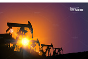 Oil field over sunset.