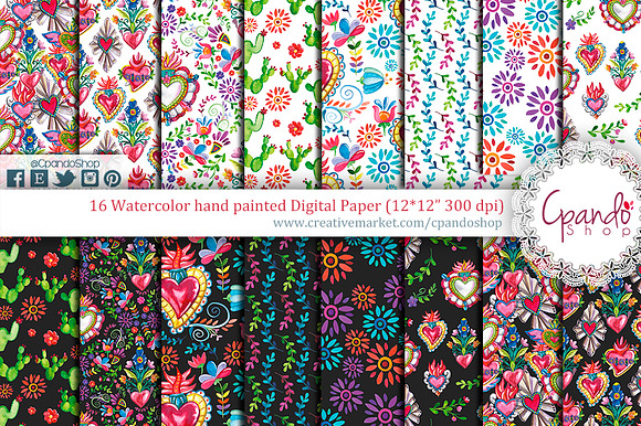 Mexican Hearts Digital Paper in Patterns - product preview 1