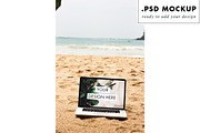 Beach sand laptop mockup travel free