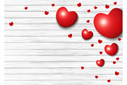 Red heart on white wood background