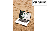Digital nomad beach computer mockup
