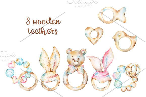 Baby girl teethers and rattles set in Illustrations - product preview 1