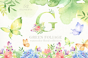 Green Foliage Watercolor Cliparts