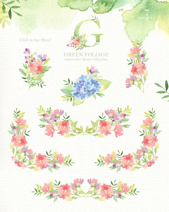 Green Foliage Watercolor Cliparts in Illustrations - product preview 2