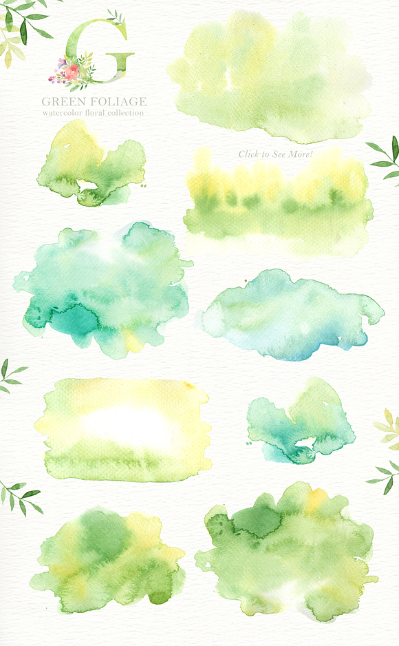 Green Foliage Watercolor Cliparts in Illustrations - product preview 3