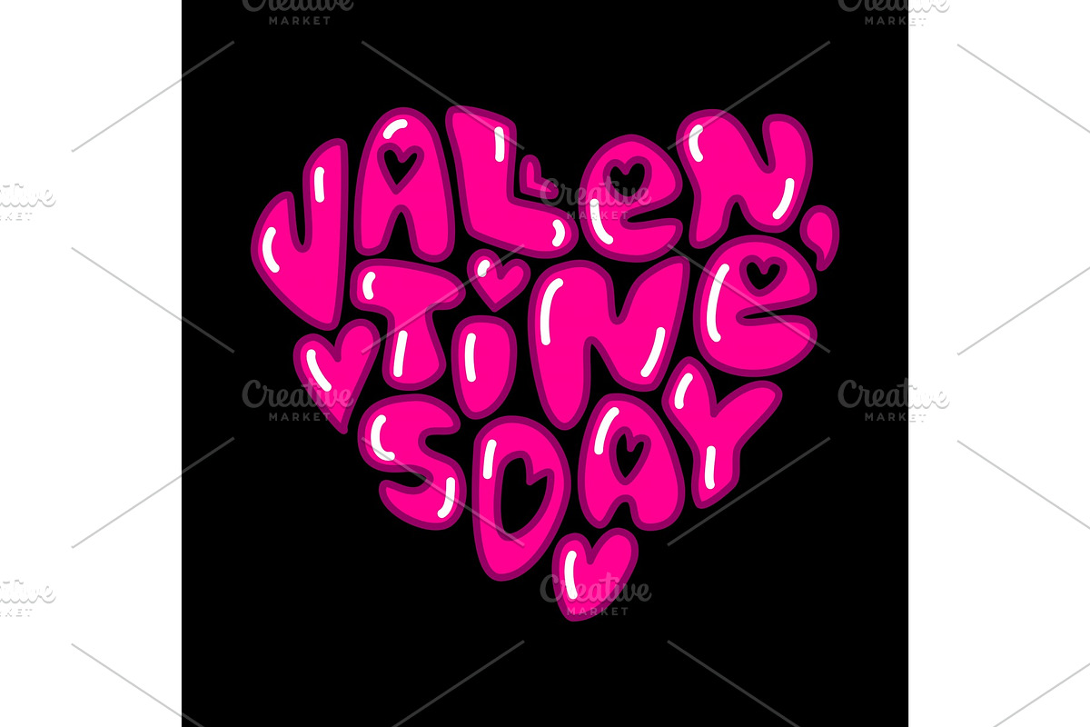 Cute fashion 80s style Happy Valentines Day typography lettering in Illustrations - product preview 8