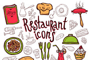 Restaurant icons doodle sketch