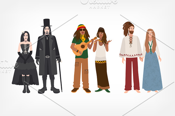 Set of different subculture people in Illustrations - product preview 1