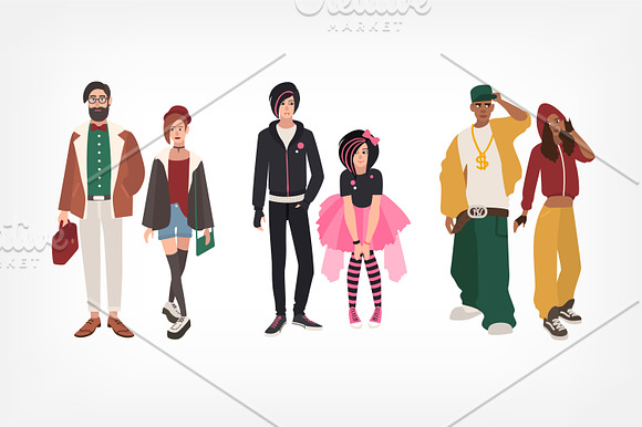 Set of different subculture people in Illustrations - product preview 2