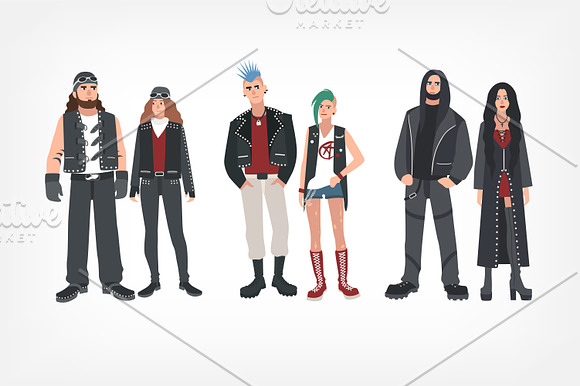 Set of different subculture people in Illustrations - product preview 3
