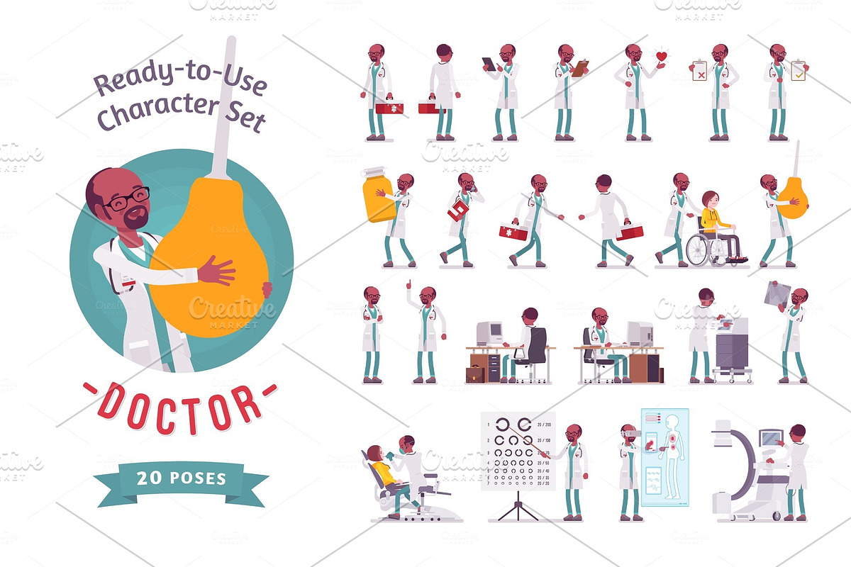 Male Doctor ready-to-use character set in Illustrations - product preview 8
