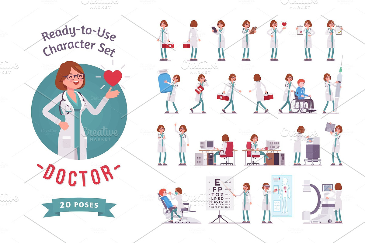 Female Doctor ready-to-use character set in Illustrations - product preview 8