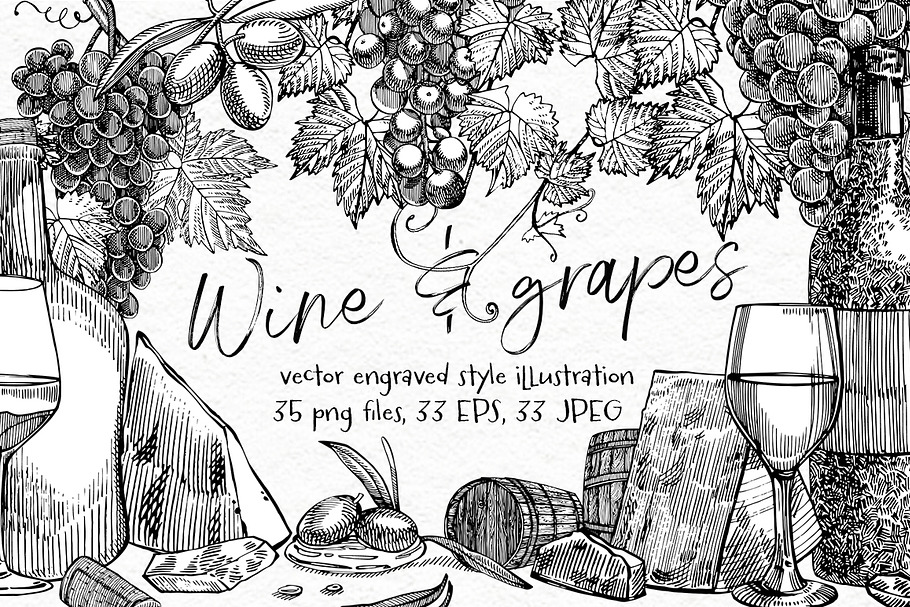 Wine and grapes set illustrations in Illustrations - product preview 8
