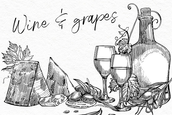 Wine and grapes set illustrations in Illustrations - product preview 2