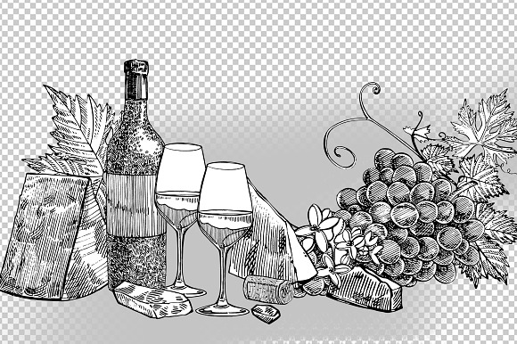 Wine and grapes set illustrations in Illustrations - product preview 4