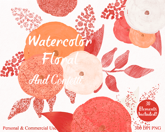 Peach Watercolor Floral Clipart Set in Illustrations - product preview 2