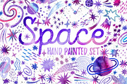Watercolor space. Cosmic set