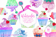 Cute Cupcakes Watercolor Clipart