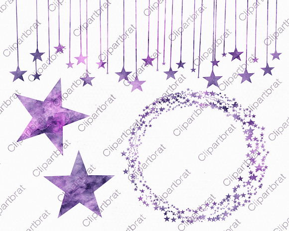 Purple Watercolor Celestial Stars in Illustrations - product preview 2