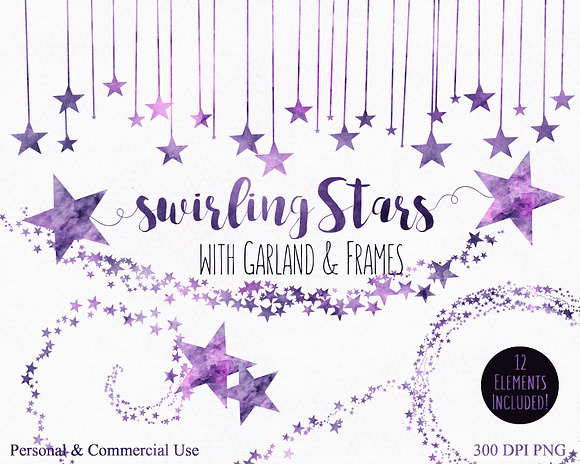 Purple Watercolor Celestial Stars in Illustrations - product preview 5